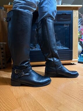 Call It Spring Black under-the-Knee Buckle Boots